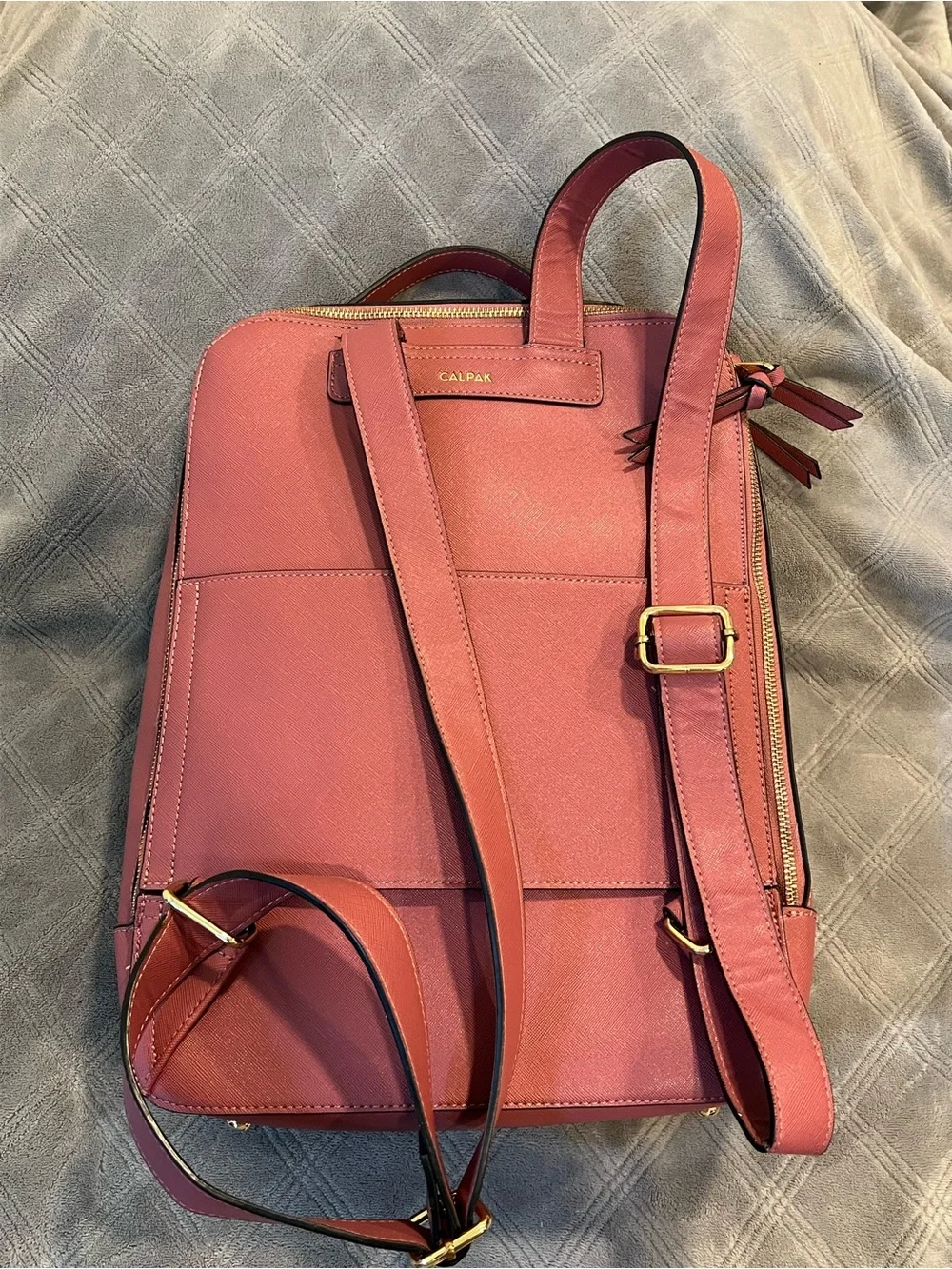 Calpak Rose Leather Backpack with Whipstitch Trim